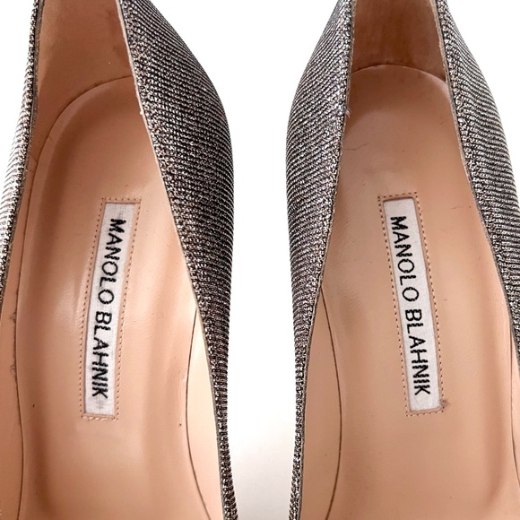 MANOLO BLAHNIK | Hangisi Dark Gold Glitter Fabric Jewel Buckle Pumps EU 37 US 7 - Picture 8 of 14